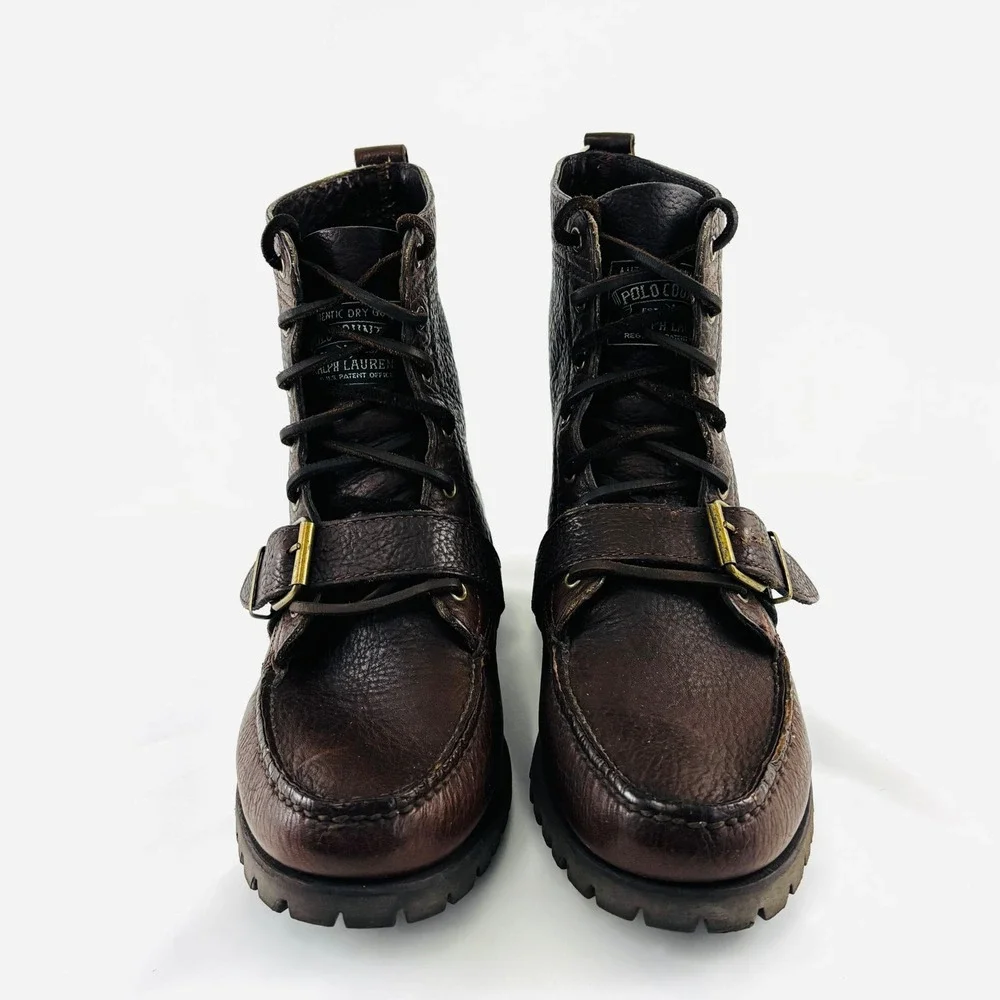Polo Ralph Lauren Ranger Polo Country Tumbled Grain Brown Leather Boots Mens 9